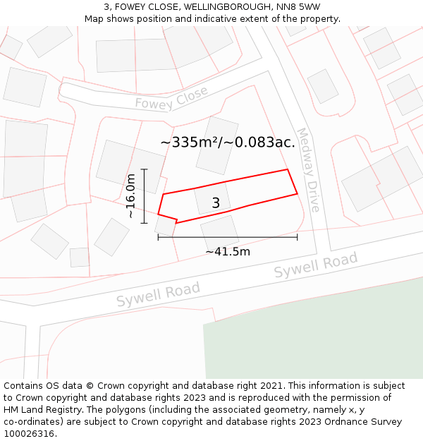 3, FOWEY CLOSE, WELLINGBOROUGH, NN8 5WW: Plot and title map