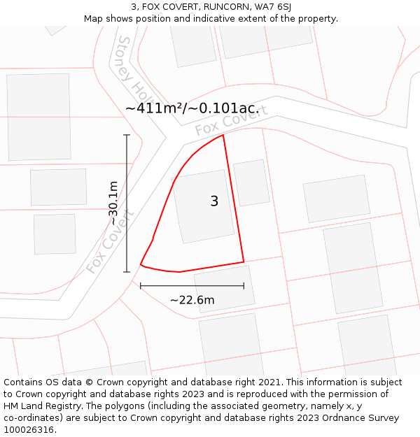 3, FOX COVERT, RUNCORN, WA7 6SJ: Plot and title map