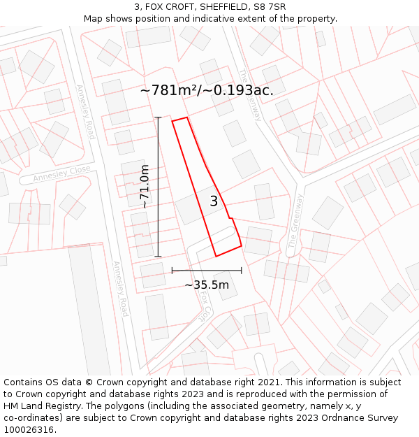 3, FOX CROFT, SHEFFIELD, S8 7SR: Plot and title map