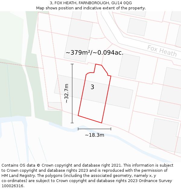 3, FOX HEATH, FARNBOROUGH, GU14 0QG: Plot and title map