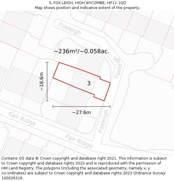 3, FOX LEIGH, HIGH WYCOMBE, HP11 1QD: Plot and title map