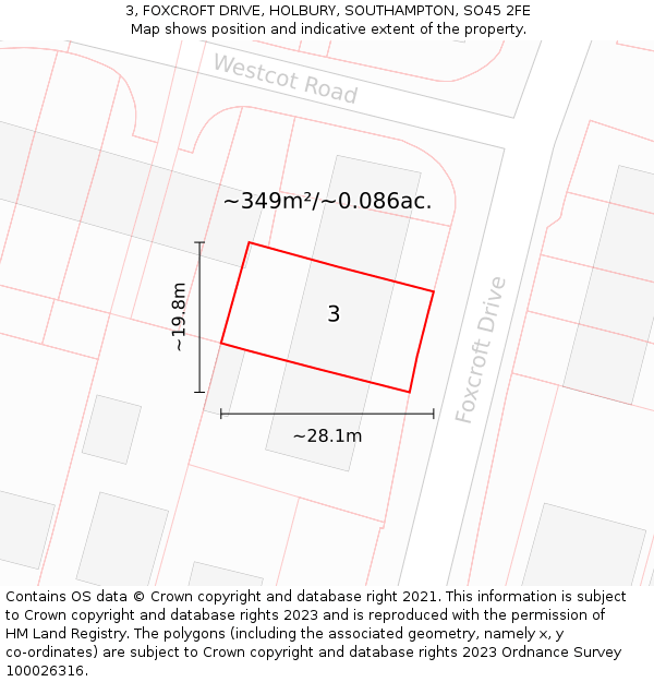 3, FOXCROFT DRIVE, HOLBURY, SOUTHAMPTON, SO45 2FE: Plot and title map