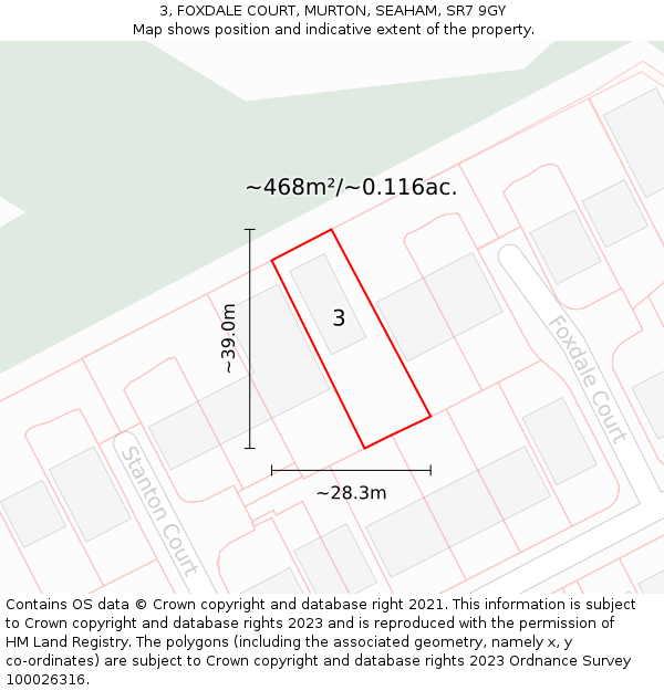 3, FOXDALE COURT, MURTON, SEAHAM, SR7 9GY: Plot and title map