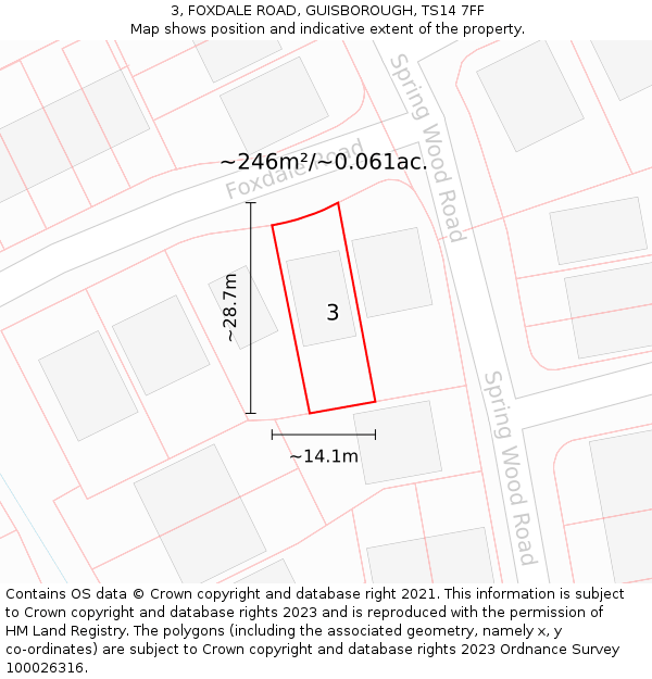 3, FOXDALE ROAD, GUISBOROUGH, TS14 7FF: Plot and title map