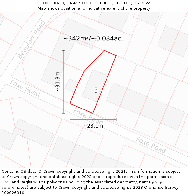 3, FOXE ROAD, FRAMPTON COTTERELL, BRISTOL, BS36 2AE: Plot and title map