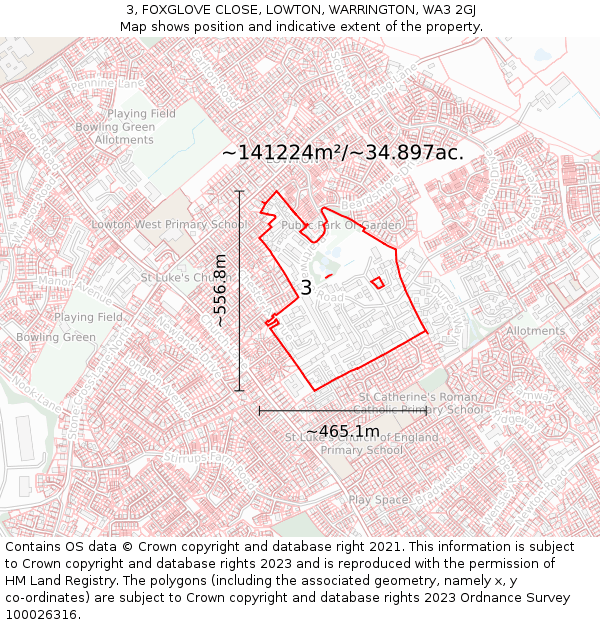3, FOXGLOVE CLOSE, LOWTON, WARRINGTON, WA3 2GJ: Plot and title map