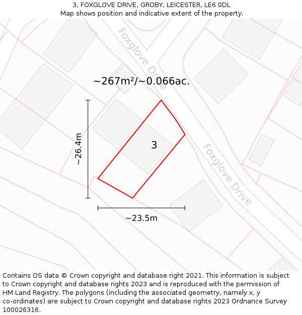 3, FOXGLOVE DRIVE, GROBY, LEICESTER, LE6 0DL: Plot and title map