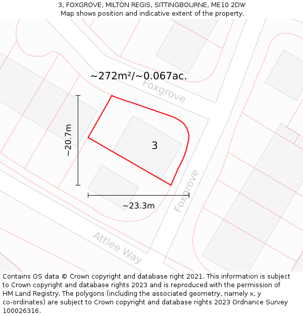 3, FOXGROVE, MILTON REGIS, SITTINGBOURNE, ME10 2DW: Plot and title map