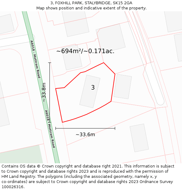 3, FOXHILL PARK, STALYBRIDGE, SK15 2GA: Plot and title map