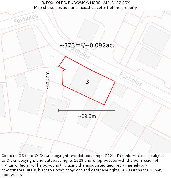 3, FOXHOLES, RUDGWICK, HORSHAM, RH12 3DX: Plot and title map