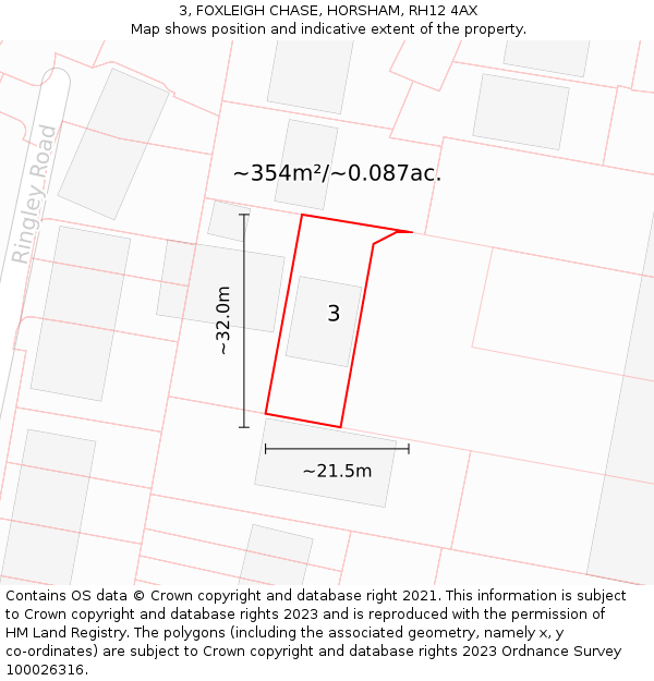 3, FOXLEIGH CHASE, HORSHAM, RH12 4AX: Plot and title map