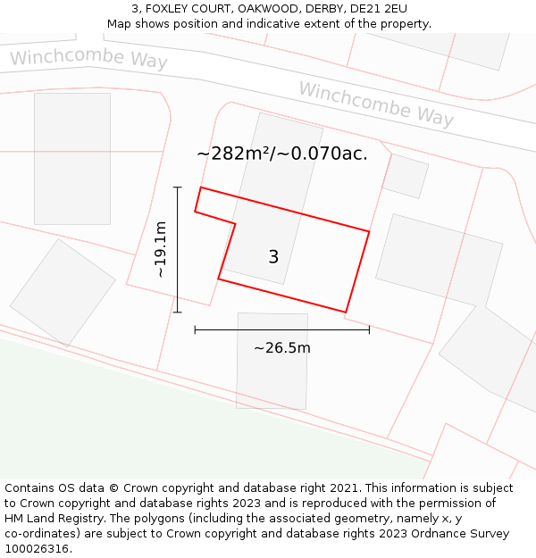 3, FOXLEY COURT, OAKWOOD, DERBY, DE21 2EU: Plot and title map