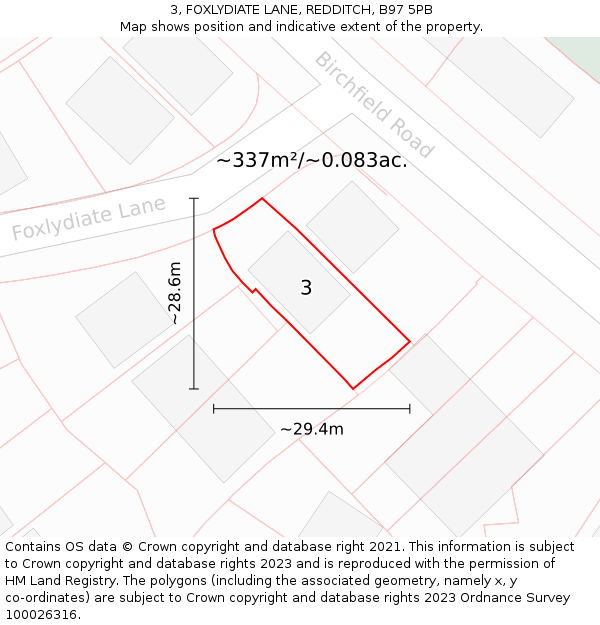 3, FOXLYDIATE LANE, REDDITCH, B97 5PB: Plot and title map