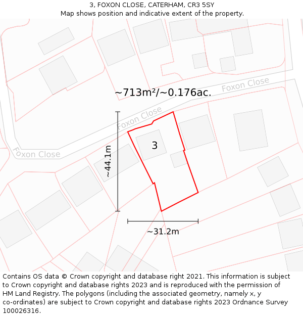 3, FOXON CLOSE, CATERHAM, CR3 5SY: Plot and title map