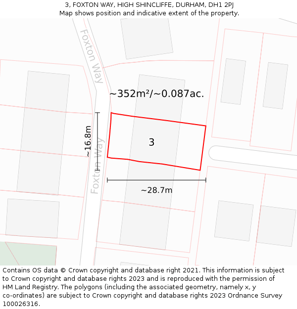 3, FOXTON WAY, HIGH SHINCLIFFE, DURHAM, DH1 2PJ: Plot and title map