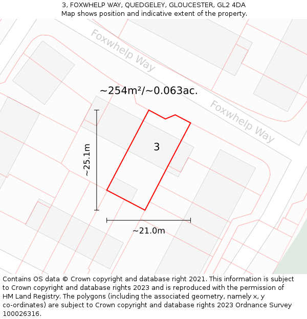 3, FOXWHELP WAY, QUEDGELEY, GLOUCESTER, GL2 4DA: Plot and title map