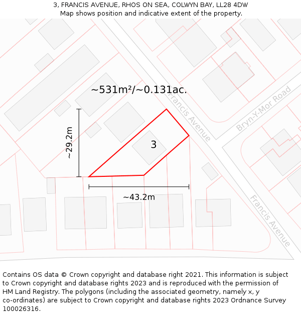 3, FRANCIS AVENUE, RHOS ON SEA, COLWYN BAY, LL28 4DW: Plot and title map