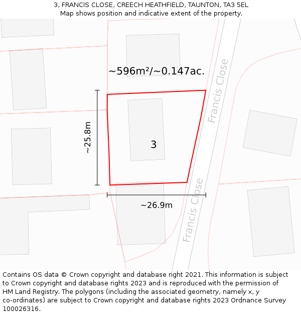 3, FRANCIS CLOSE, CREECH HEATHFIELD, TAUNTON, TA3 5EL: Plot and title map