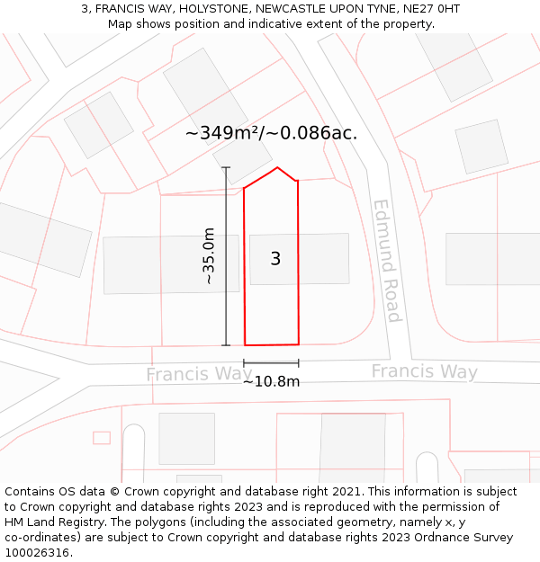 3, FRANCIS WAY, HOLYSTONE, NEWCASTLE UPON TYNE, NE27 0HT: Plot and title map