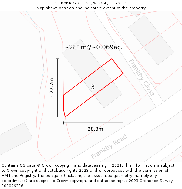 3, FRANKBY CLOSE, WIRRAL, CH49 3PT: Plot and title map