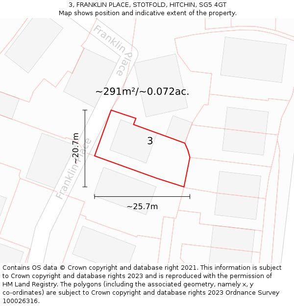 3, FRANKLIN PLACE, STOTFOLD, HITCHIN, SG5 4GT: Plot and title map