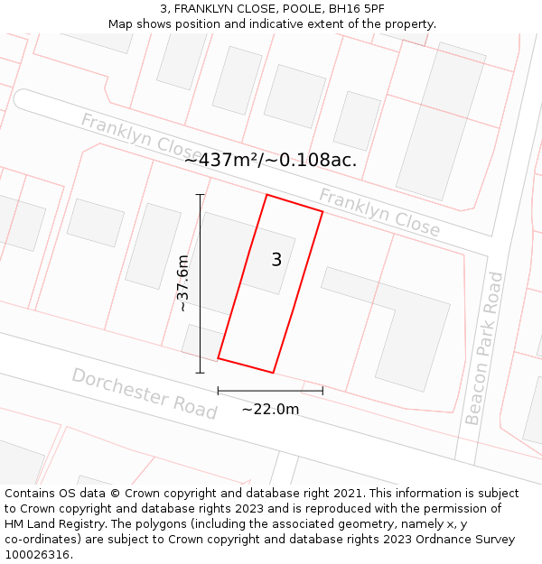 3, FRANKLYN CLOSE, POOLE, BH16 5PF: Plot and title map