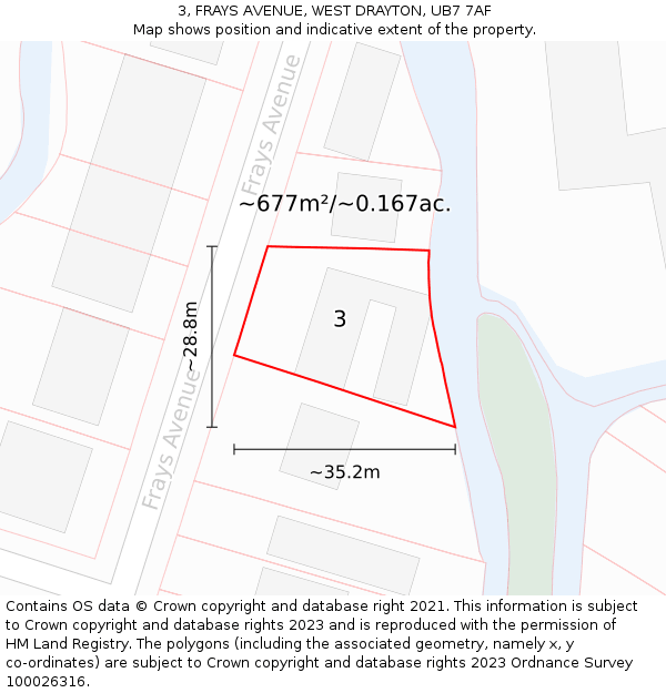 3, FRAYS AVENUE, WEST DRAYTON, UB7 7AF: Plot and title map