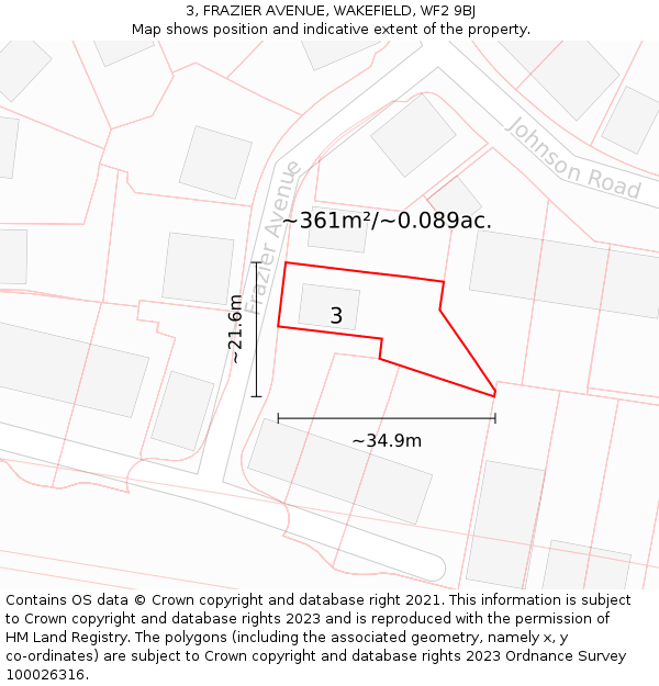 3, FRAZIER AVENUE, WAKEFIELD, WF2 9BJ: Plot and title map