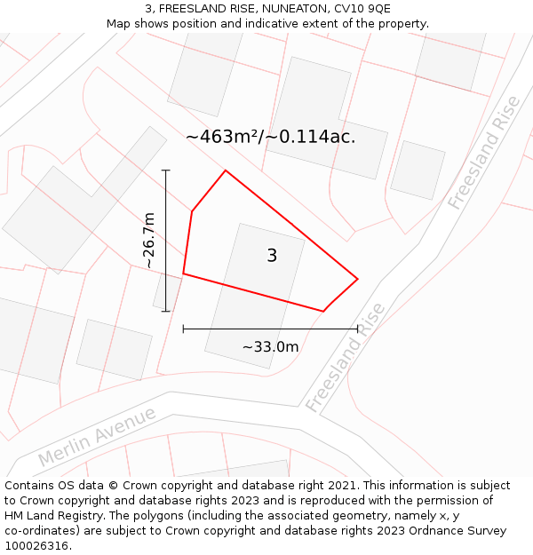 3, FREESLAND RISE, NUNEATON, CV10 9QE: Plot and title map