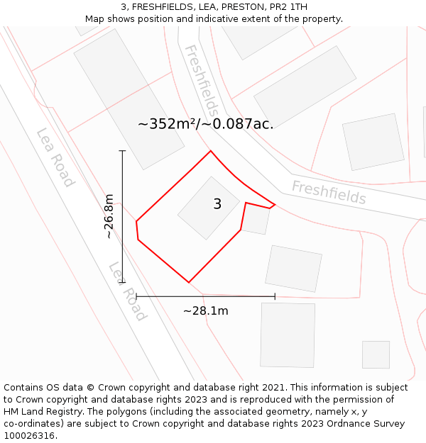 3, FRESHFIELDS, LEA, PRESTON, PR2 1TH: Plot and title map