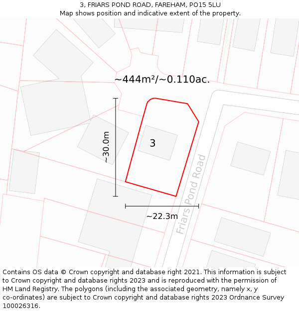 3, FRIARS POND ROAD, FAREHAM, PO15 5LU: Plot and title map