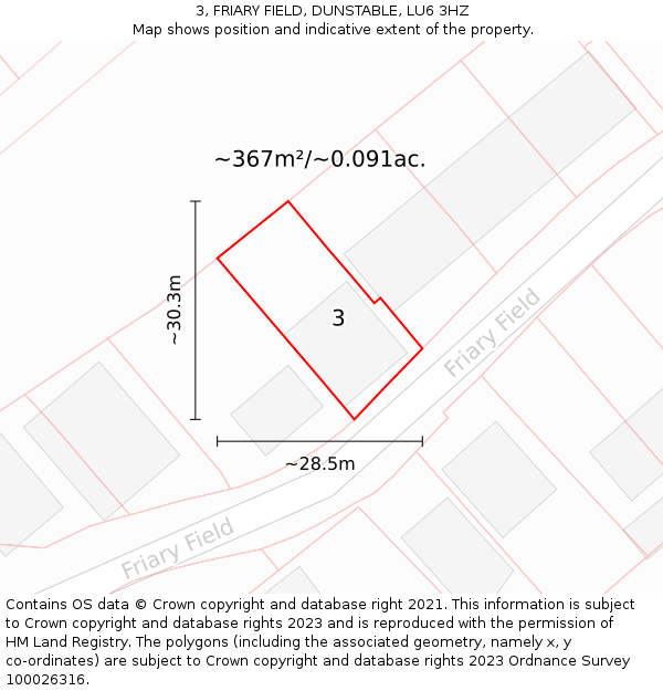 3, FRIARY FIELD, DUNSTABLE, LU6 3HZ: Plot and title map