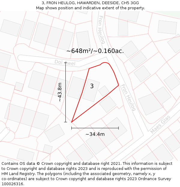 3, FRON HEULOG, HAWARDEN, DEESIDE, CH5 3GG: Plot and title map