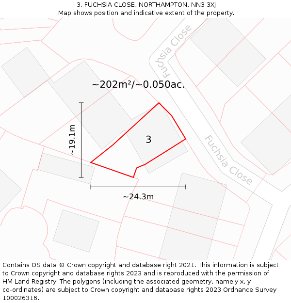 3, FUCHSIA CLOSE, NORTHAMPTON, NN3 3XJ: Plot and title map