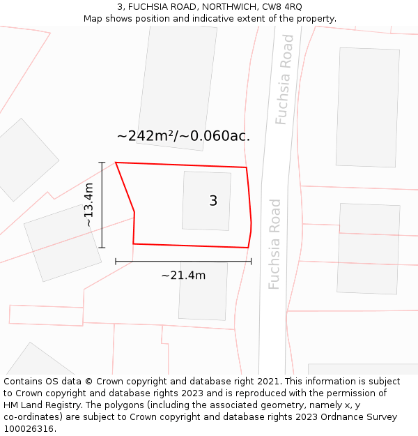 3, FUCHSIA ROAD, NORTHWICH, CW8 4RQ: Plot and title map