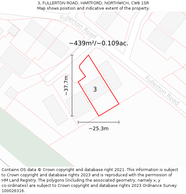 3, FULLERTON ROAD, HARTFORD, NORTHWICH, CW8 1SR: Plot and title map