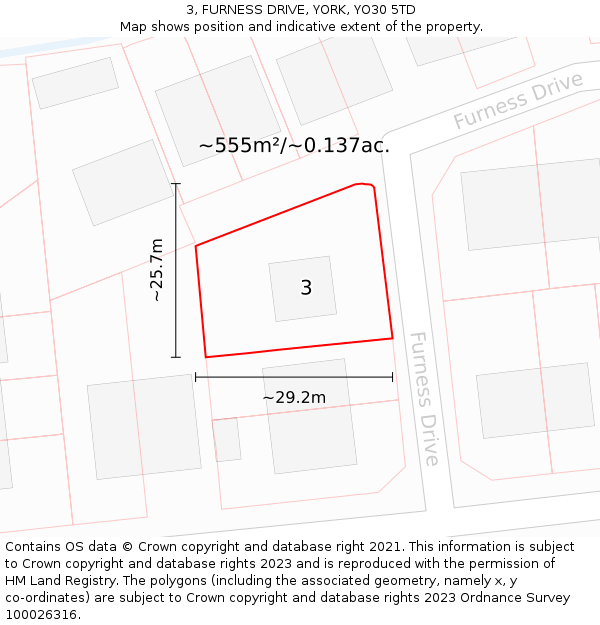 3, FURNESS DRIVE, YORK, YO30 5TD: Plot and title map