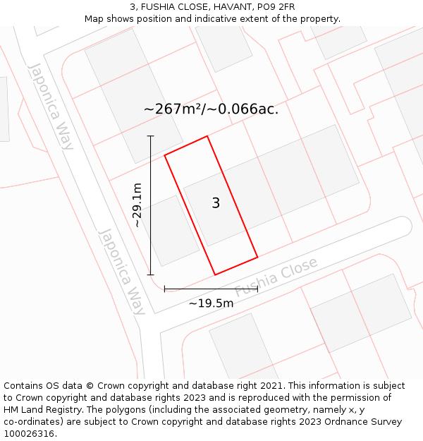 3, FUSHIA CLOSE, HAVANT, PO9 2FR: Plot and title map