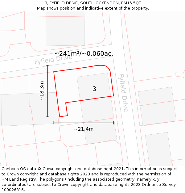 3, FYFIELD DRIVE, SOUTH OCKENDON, RM15 5QE: Plot and title map