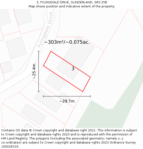 3, FYLINGDALE DRIVE, SUNDERLAND, SR3 2YB: Plot and title map