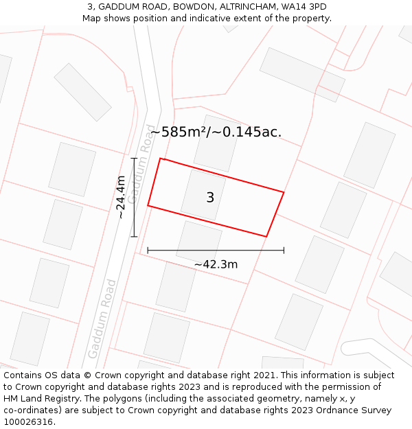 3, GADDUM ROAD, BOWDON, ALTRINCHAM, WA14 3PD: Plot and title map