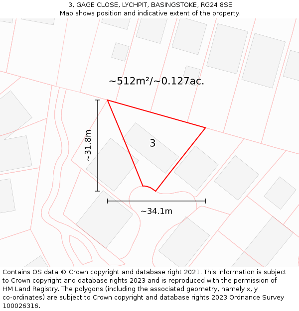 3, GAGE CLOSE, LYCHPIT, BASINGSTOKE, RG24 8SE: Plot and title map