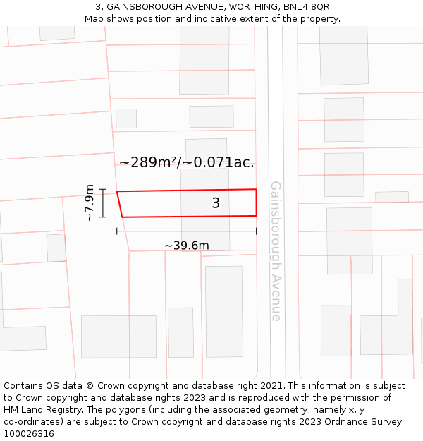 3, GAINSBOROUGH AVENUE, WORTHING, BN14 8QR: Plot and title map