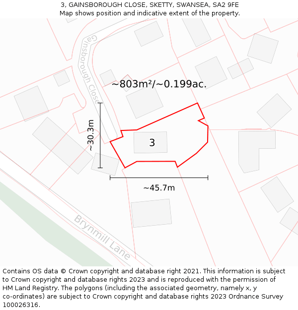 3, GAINSBOROUGH CLOSE, SKETTY, SWANSEA, SA2 9FE: Plot and title map