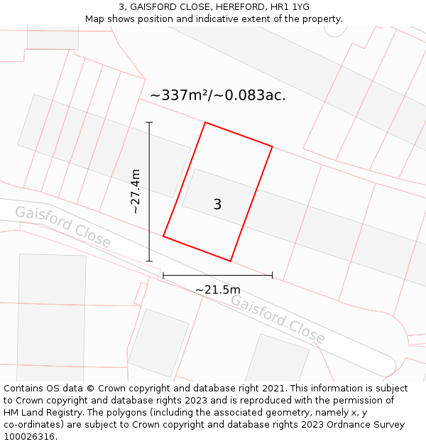 3, GAISFORD CLOSE, HEREFORD, HR1 1YG: Plot and title map