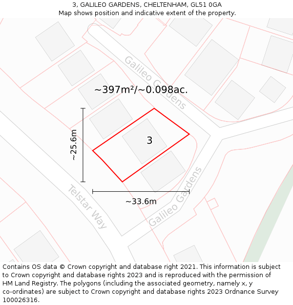 3, GALILEO GARDENS, CHELTENHAM, GL51 0GA: Plot and title map