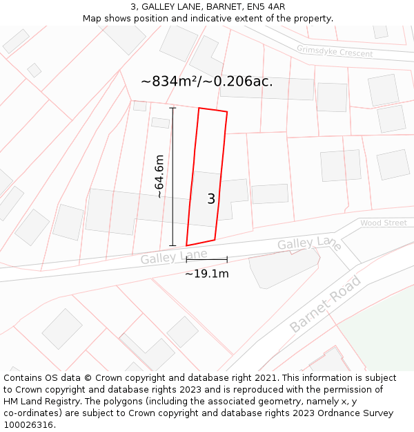 3, GALLEY LANE, BARNET, EN5 4AR: Plot and title map