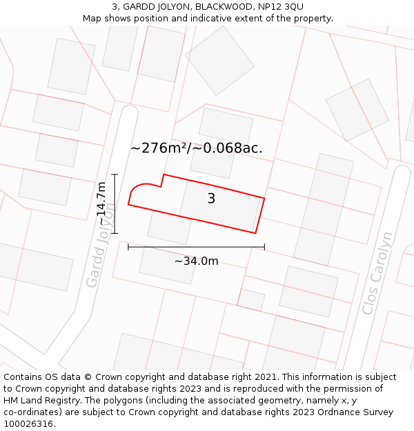 3, GARDD JOLYON, BLACKWOOD, NP12 3QU: Plot and title map