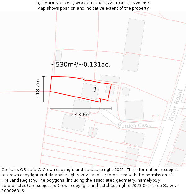 3, GARDEN CLOSE, WOODCHURCH, ASHFORD, TN26 3NX: Plot and title map