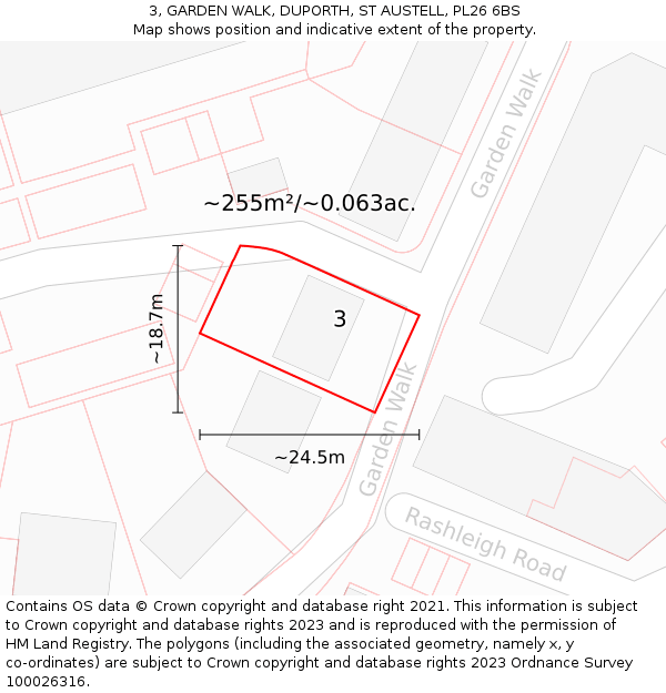 3, GARDEN WALK, DUPORTH, ST AUSTELL, PL26 6BS: Plot and title map